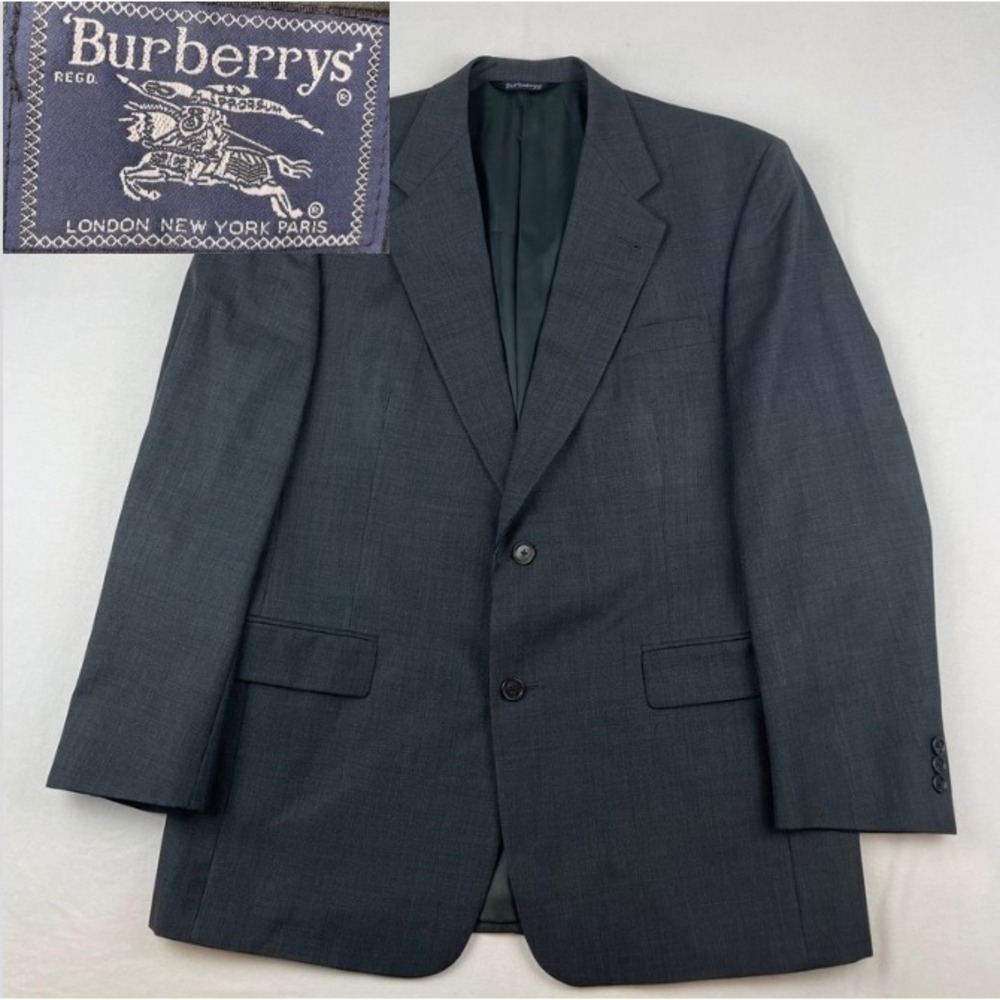 Burberrys Mens Grey Wool Blazer Sport Coat 41R Vintage 2 Button Suit Jacket